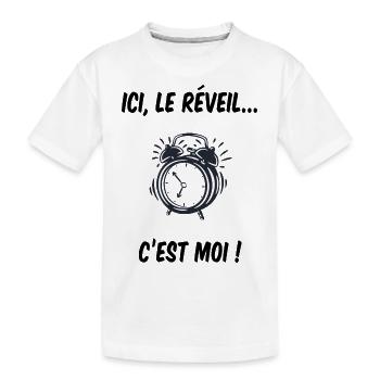 Ici, le réveil c'est moi ! Cadeau naissance bébé - T-shirt bio Premium Enfant - blanc - Devant