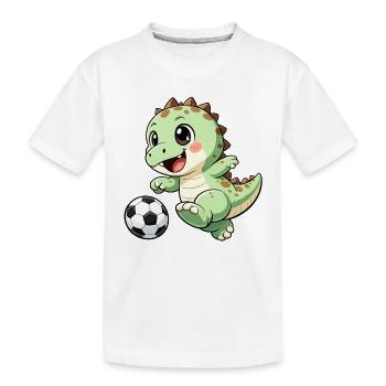 Süßer Dino spielt Fußball - Kinder Premium Bio T-Shirt - Weiß - Vorne