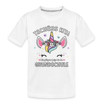 Einschulung Schulkind Einhorn Mädchen Geschenkidee - Kinder Premium Bio T-Shirt - Weiß - Vorne