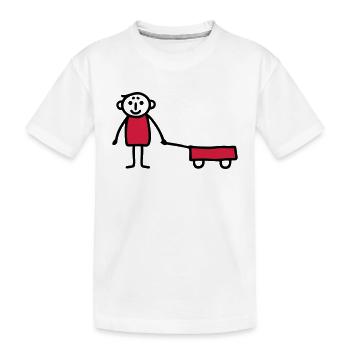 Junge mit Bollerwagen - V2 - Kinder Premium Bio T-Shirt - Weiß - Vorne