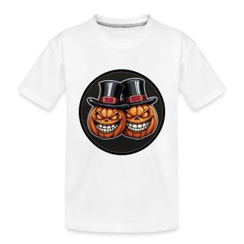 Zwei grinsende Halloweenkürbisse mit Zylinder - Kinder Premium Bio T-Shirt - Weiß - Vorne