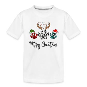 Merry Christmas paws Gift, Paws With santa hat tee - Kids' Premium Organic T-Shirt - white - Front