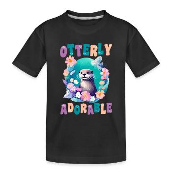 Loutre Kawaii Florale - Cadeau Fun et Adorable - T-shirt bio Premium Enfant - noir - Devant