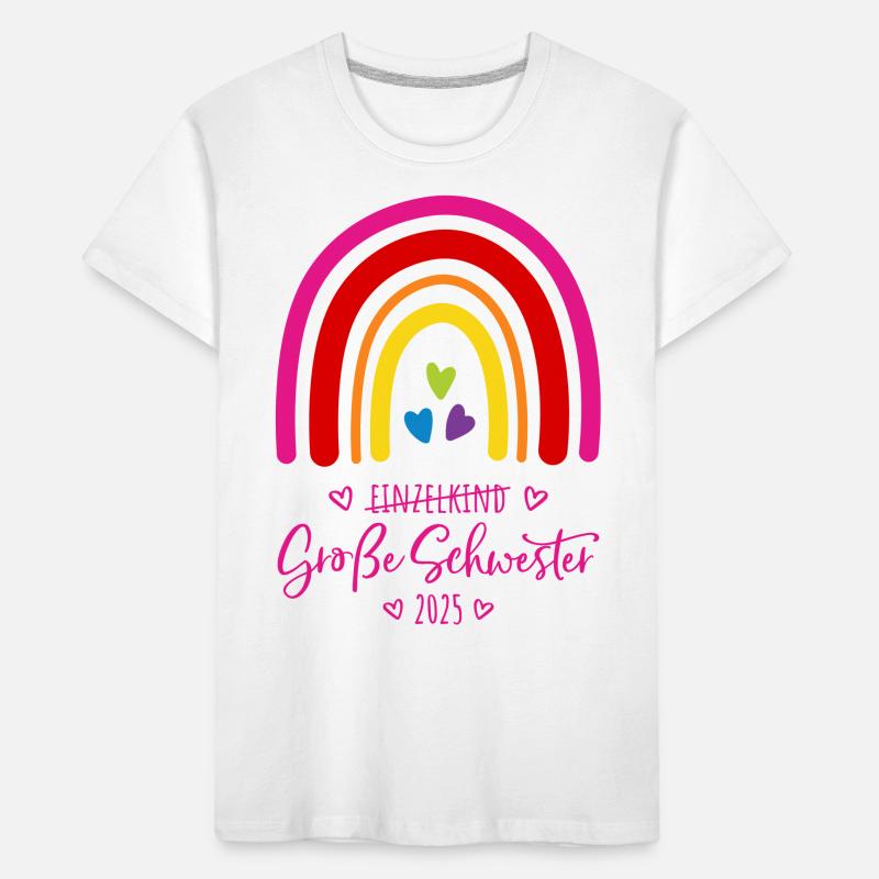 Boho Regenbogen Einzelkind Große Schwester 2025 Kinder Premium Bio T-Shirt