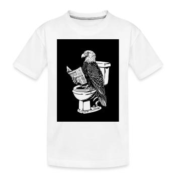 Adler reads newspaper on toilet – black and white - Kids' Premium Organic T-Shirt - white - Front