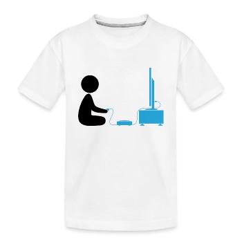 Un garçon joue avec sa console de jeux - T-shirt bio Premium Enfant - blanc - Devant