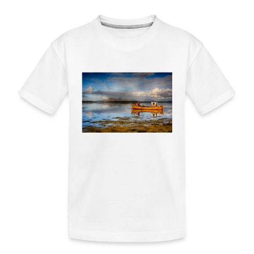 yellow boat on the sea over blue sky - Kids' Premium Organic T-Shirt