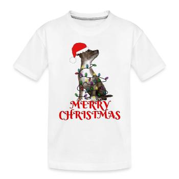 Weihnachten Geschenk Hund Lichterkette - Kinder Premium Bio T-Shirt - Weiß - Vorne