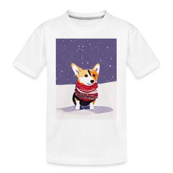 Niedlicher Corgi mit rot-weißem Weihnachtsschal - Kinder Premium Bio T-Shirt - Weiß - Vorne