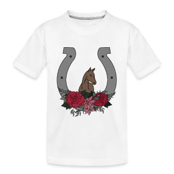 Cheval fer à cheval avec des fleurs - T-shirt bio Premium Enfant - blanc - Devant