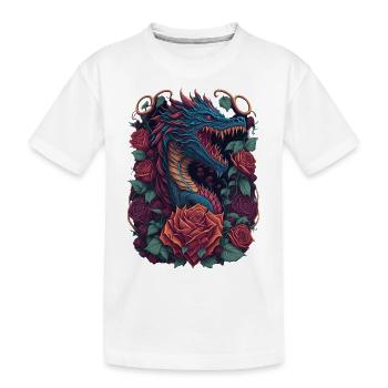 Roter Drache mit roten Rosen Drachen - Kinder Premium Bio T-Shirt - Weiß - Vorne