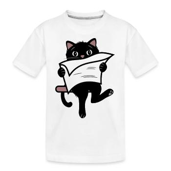 Lustige schwarze Katze, die Zeitung liest - Kinder Premium Bio T-Shirt - Weiß - Vorne