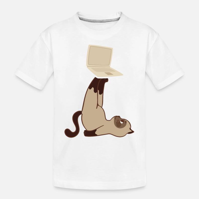 Chat avec ordinateur portable - T-shirt bio Premium Enfant - blanc