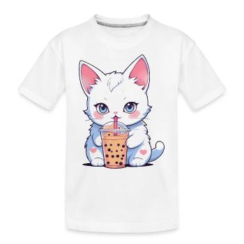 Chat mignon buvant un bubble tea - T-shirt bio Premium Enfant - blanc - Devant