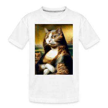 Meow Lisa Funny Cat Parody of the Mona Lisa - Kids' Premium Organic T-Shirt - white - Front