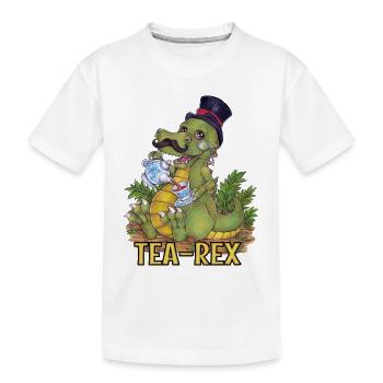 Drôle de jeu de mots Tea Rex Dino dessiné à la main - T-shirt bio Premium Enfant - blanc - Devant