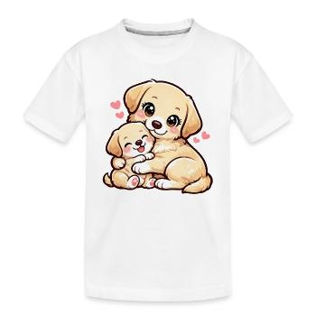 Maman chien et son petit chiot doux câlins - T-shirt bio Premium Enfant - blanc - Devant