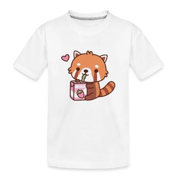 Cute Little Red Panda Loves Drinking Milk - Kids' Premium Organic T-Shirt - white - Front