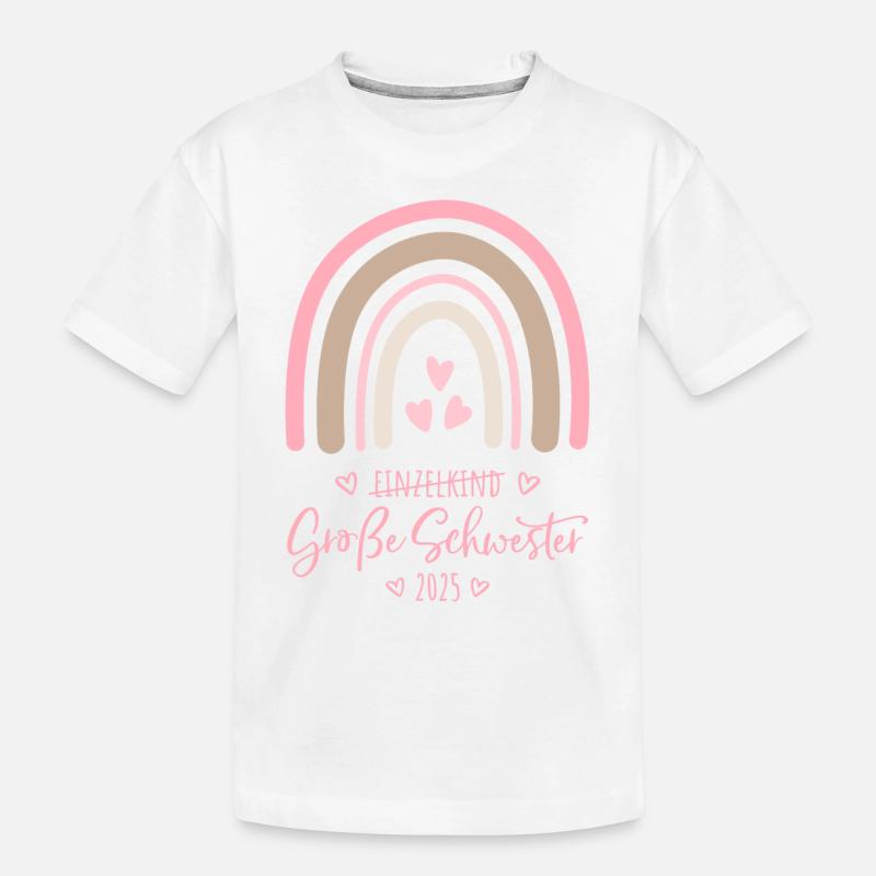 Boho Regenbogen Einzelkind Große Schwester 2025 - Kinder Premium Bio T-Shirt - Weiß