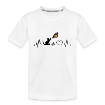 Cat Heartbeat Frequency ECG Butterfly - Kids' Premium Organic T-Shirt - white - Front