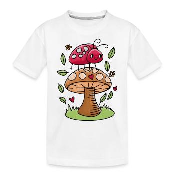 Niedlicher kleiner roter auf den Pilzen - Kinder Premium Bio T-Shirt - Weiß - Vorne