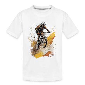 Mountainbike Fahrrad Geschenkidee, Downhill Action - Kinder Premium Bio T-Shirt - Weiß - Vorne