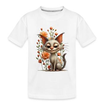 La chatte espiègle Melodie et la splendeur florale. - T-shirt bio Premium Enfant - blanc - Devant