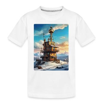 Paysage d’hiver steampunk avec tour radio 1.4 - T-shirt bio Premium Enfant - blanc - Devant