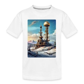 Paysage d’hiver steampunk avec tour radio 1.8 - T-shirt bio Premium Enfant - blanc - Devant