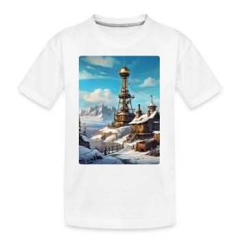 Paysage d’hiver steampunk avec tour radio 1.7 - T-shirt bio Premium Enfant - blanc - Devant
