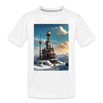Paysage d’hiver steampunk avec tour radio 1.12 - T-shirt bio Premium Enfant - blanc - Devant