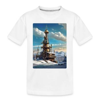 Paysage d’hiver steampunk avec tour radio 1.17 - T-shirt bio Premium Enfant - blanc - Devant