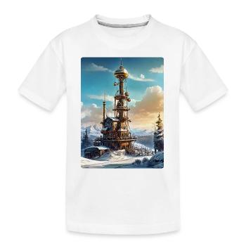 Paysage d’hiver steampunk avec tour radio 1.19 - T-shirt bio Premium Enfant - blanc - Devant