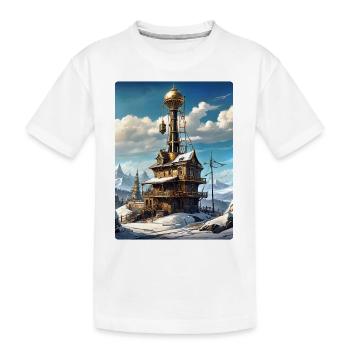 Paysage d’hiver steampunk avec tour radio 1.1 - T-shirt bio Premium Enfant - blanc - Devant