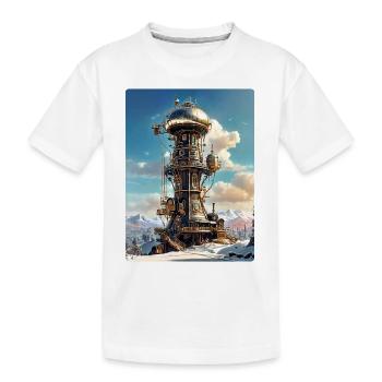 Paysage d’hiver steampunk avec tour radio 1.10 - T-shirt bio Premium Enfant - blanc - Devant