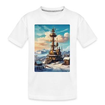 Paysage d’hiver steampunk avec tour radio 1.16 - T-shirt bio Premium Enfant - blanc - Devant
