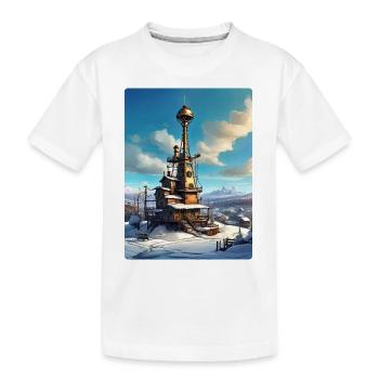 Paysage d’hiver steampunk avec tour radio 1.13 - T-shirt bio Premium Enfant - blanc - Devant
