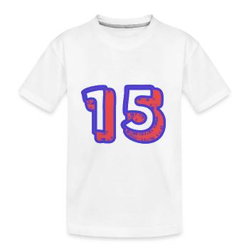15. 15 JAHRE. 15. JAHRESTAG. 15-JÄHRIGES JUBILÄUM. - Kinder Premium Bio T-Shirt - Weiß - Vorne