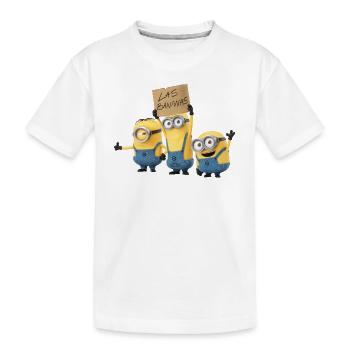 Minions Three Happy Minions With A Sign - Kids' Premium Organic T-Shirt - white - Front