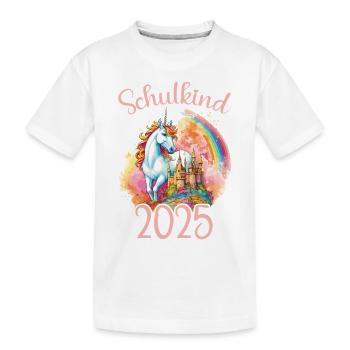 Schulkind 2025 Einhorn Einschulung Schule Schüler - Kinder Premium Bio T-Shirt - Weiß - Vorne