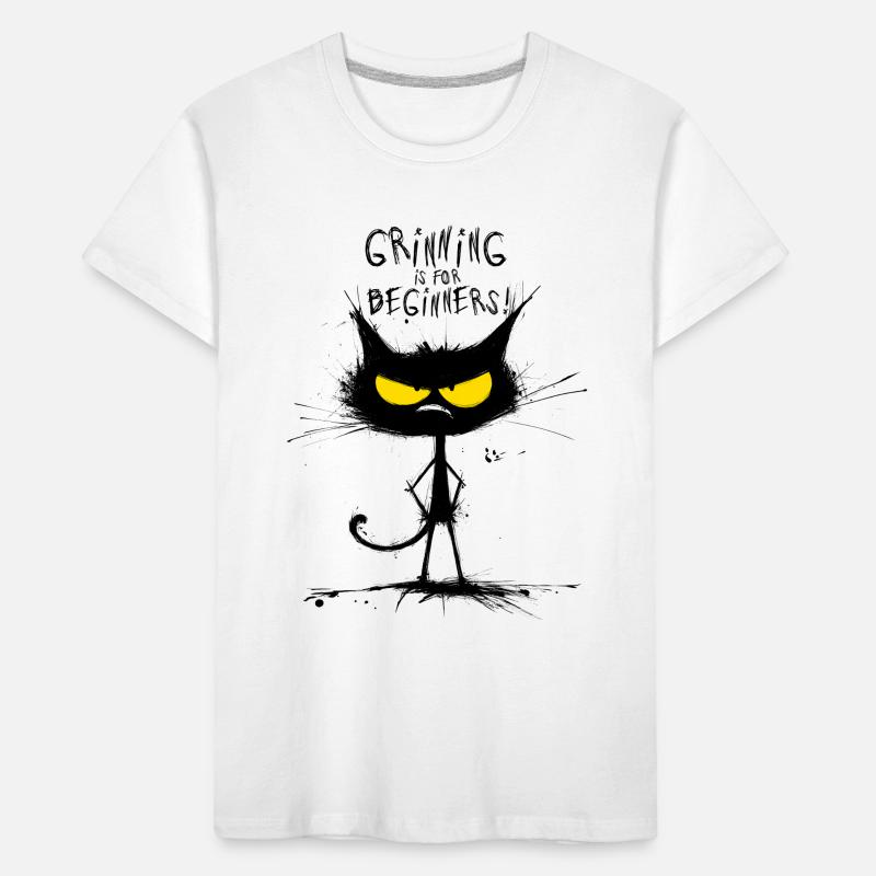 Grumpy Black Cat  – Smiling Is for Beginners Kinder Premium Bio T-Shirt