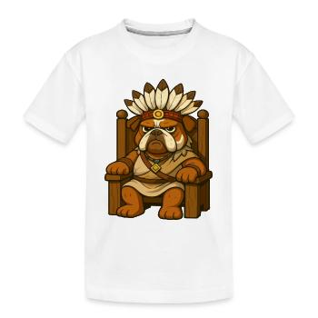 Chef bouledogue assis fièrement sur un trône en bois - T-shirt bio Premium Enfant - blanc - Devant
