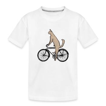 Cat on the bike - Kids' Premium Organic T-Shirt - white - Front
