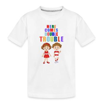 Here comes double Trouble Twins Young Girls - Kids' Premium Organic T-Shirt - white - Front