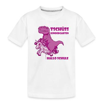 Dino T-Rex Schule Dinosaurier Schulkind Einhorn - Kinder Premium Bio T-Shirt - Weiß - Vorne