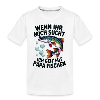 Ich gehe mit Papa angeln fischen springender Hecht - Kinder Premium Bio T-Shirt - Weiß - Vorne
