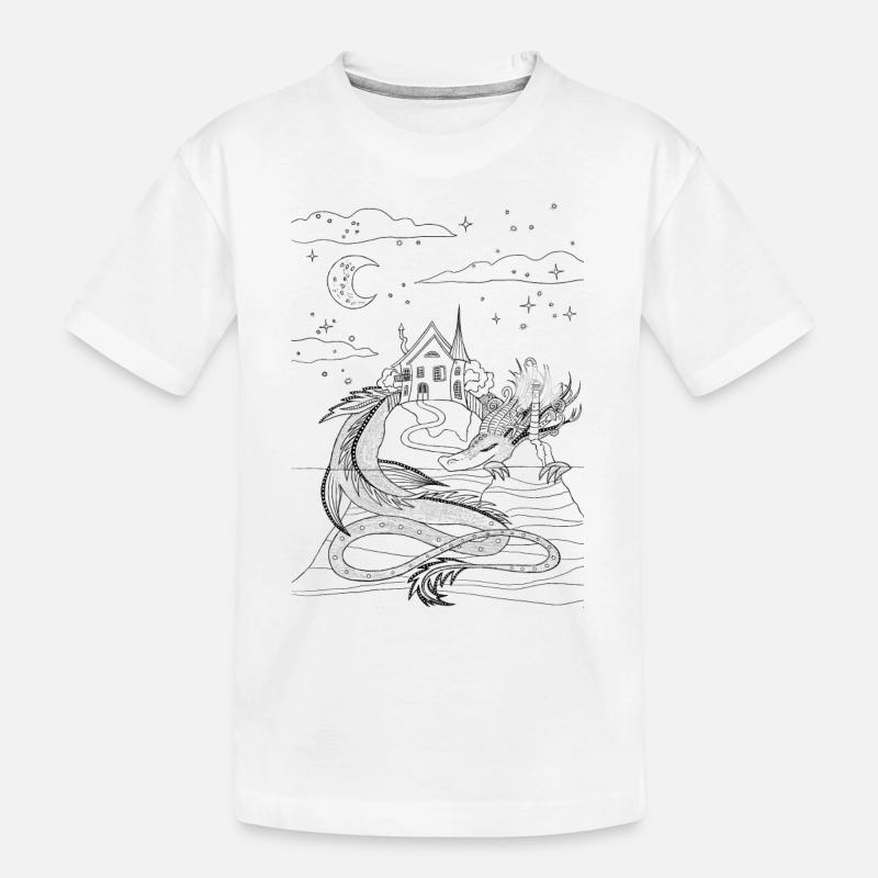 T-Shirt oder Tasche zum Ausmalen, Drache - Kinder Premium Bio T-Shirt - Weiß