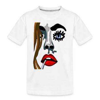 Yeux sur le visage du modèle aux lèvres rouges - T-shirt bio Premium Enfant - blanc - Devant