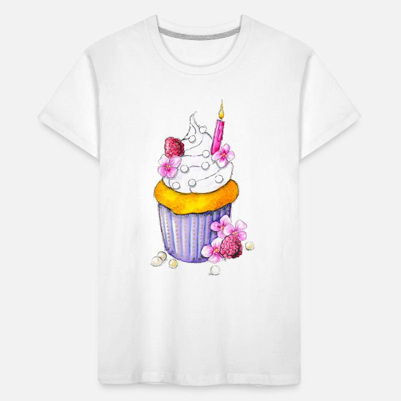 Geburtstags-Muffin mit Blueten und Perlen Kinder Premium Bio T-Shirt