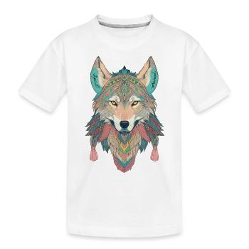 Animal spirituel, loup, plume, symbole de protection, pastel - T-shirt bio Premium Enfant - blanc - Devant